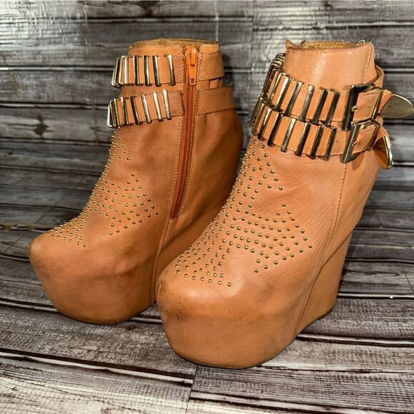 Jeffrey Campbell Dollywood Hidden Wedge Boots Color Orange Size 7.5 M - Picture 1 of 8